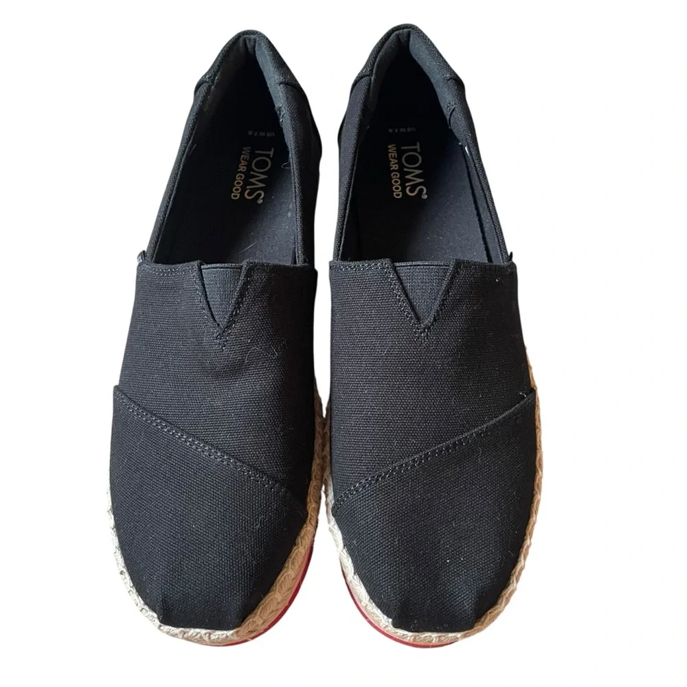 Toms Alp Platform Rope High Black Espadrilles Size 7.5